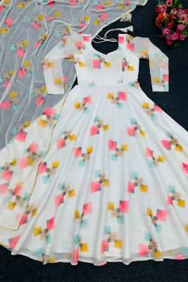 DRI ENTERPRISE Anarkali Gown(White)