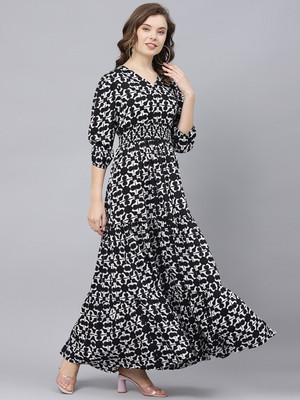 Jash Creation Women Fit and Flare Black Maxi/Full Length Dress