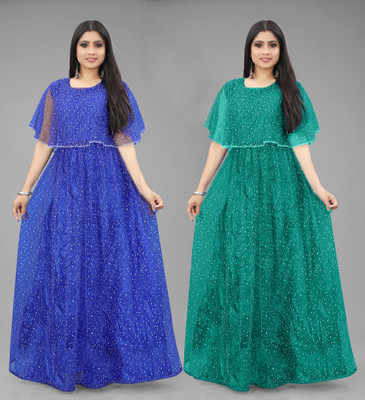 DECOFIN Flared/A-line Gown(Blue, Green)