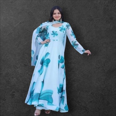 DHANSHVI TEXTILE Anarkali Gown(Light Blue)