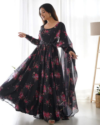 MISS CLOTHING Anarkali Gown(Black, Pink)
