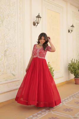 Vaani Creation Flared/A-line Gown(Red)
