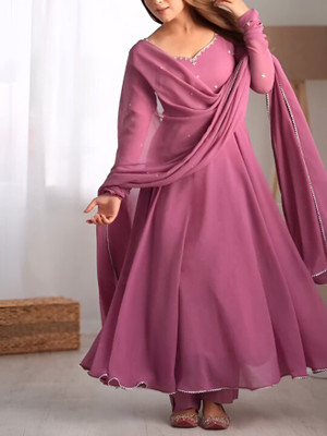 Sri Balaji Collections Flared/A-line Gown(Pink)