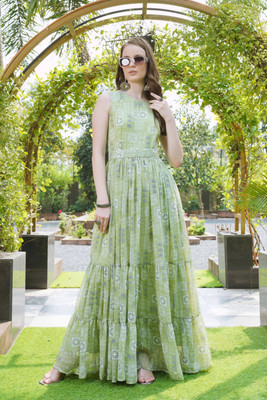 Odd by chansi Trendz Flared/A-line Gown(Light Green)