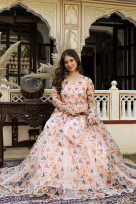 HERE&NOW Women Embroidered, Embellished, Paisley Anarkali Kurta(Pink)