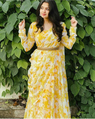 RAMNATHTEX Men Printed Anarkali Kurta(Yellow)