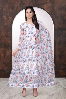 PavitraClothing Anarkali Gown(White)