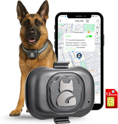 fetaca G16 Pet GPS Tracker | Waterproof Collar with Real-Time Tracking & Free 12M SIM GPS Device(Grey)
