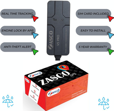 ZASCO V5 Pro Tracker With Remote Engine ON/OFF Live Tracking (Water and Dust-Proof) GPS Device(Black)