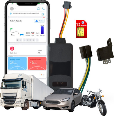 fetaca Wired GPS Tracker for Car/Bike | Live Tracking | 1 Year SIM Data & Software GPS Device(Black)