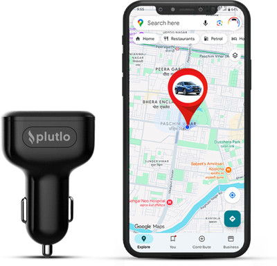 PLUTLO 4G Hidden GPS Tracker for Car with Real-Time Location | Dual USB 2A+1A Charger GPS Device(Black)