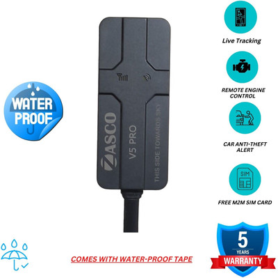 ZASCO V5 Pro&M2M Sim (With Waterproof tape) Tracker With Remote Engine ON/OFF Function GPS Device(1 Maps, Black)