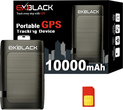 Exblack Wireless GPS Tracker with 10000 Mah Battery For Car,Bike, Kids, 1 Month sim data GPS Device(Black)