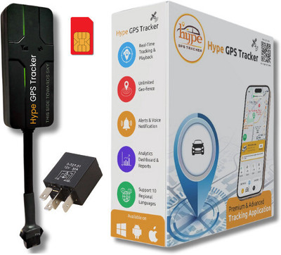 HypeGPSTracker Wired GPS Tracker for Car, Bike, Scoty And Eletric Vehicles|Engine ON/OFF | GPS Device(4 Maps, Black)