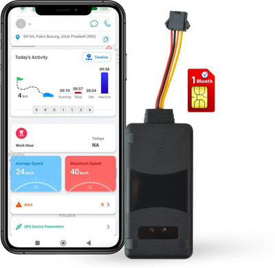 fetaca Wired GPS Tracker for Car/Bike | Live Tracking | 1 Month SIM Data & Software | GPS Device(Black)