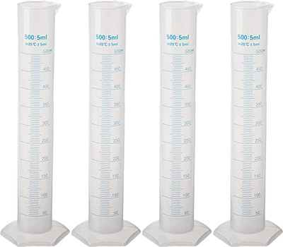 OCTA 500ML Transparent Plastic Graduated Cylinder for Laboratory Testing (Pack of 4) PP (Polypropylene) Graduated Cylinder(500 ml)