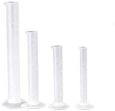 MERRITO Polypropylene Plastic Measuring Cylinder Transparent Graduated Combo of 10ml, 25ml, 50ml &100ml(1 piece each) PP (Polypropylene) Graduated Cylinder(185 ml)