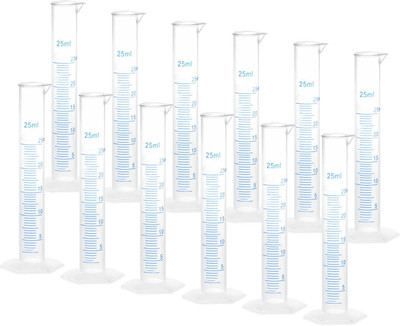 Salco 12 Pack 25ml Plastic Graduated Cylinder, Plastic Measuring Cylinder Set Plastic Graduated Cylinder(25 ml)