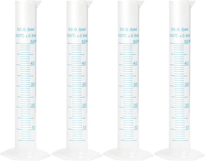 OCTA 50ML Transparent Plastic Graduated Cylinder for Laboratory Testing (Pack of 4) PP (Polypropylene) Graduated Cylinder(50 ml)