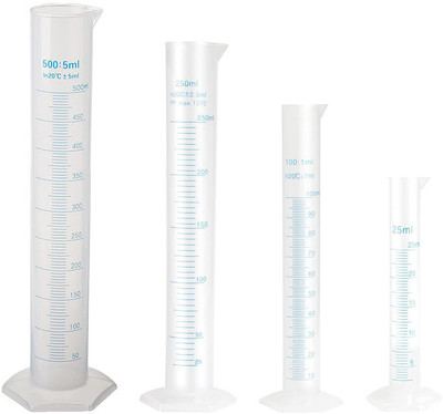OCTA Plastic Measuring Cylinder Set of 4 - 25ml, 100ml, 250ml, 500ml PP (Polypropylene) Graduated Cylinder(500 ml)