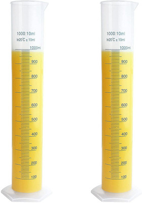 Spylx 2 Pack 1000ml Transparent Measuring Test Tube Flask for Science Projects Plastic Graduated Cylinder(1000 ml)