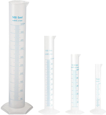 OCTA Plastic Measuring Cylinder Set of 4 - 10ml, 50ml, 100ml, 500ml PP (Polypropylene) Graduated Cylinder(500 ml)