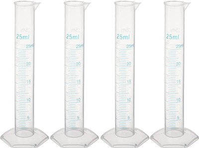 Pushpa 25ML Transparent Plastic Graduated Cylinder for Laboratory Testing (Pack of 4) PP (Polypropylene) Graduated Cylinder(25 ml)