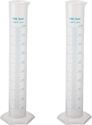 OCTA 500ML Transparent Plastic Graduated Cylinder for Laboratory Testing (Pack of 2) PP (Polypropylene) Graduated Cylinder(500 ml)