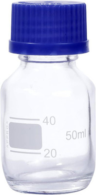 Salco 50ml Round Reagent Media Glass Bottle With GL25 Polypropylene Screw Cap Laboratory Dropper Bottle(Borosilicate Glass 50 ml Pack of2)