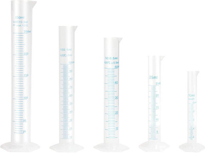 OCTA Plastic Measuring Cylinder Set of 5- 10ml,25ml,50ml,100ml And 250ml PP (Polypropylene) Graduated Cylinder(250 ml)