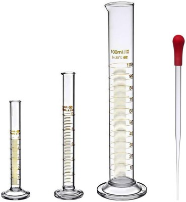 RLK Enterprises Measuring Cylinder 5ml 10 ml 100ml with Glass Pipette Dropper Red Rubber Cap 3ml Borosilicate Glass Graduated Cylinder(100 ml)