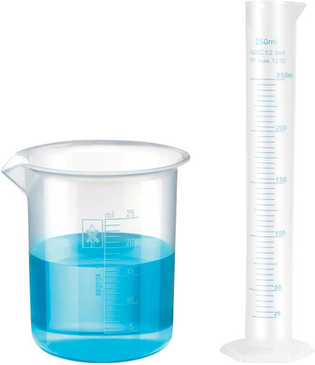 OCTA Plastic 250ml Measuring Cylinder & 25ml Measuring Beaker Combo Pack PP (Polypropylene) Graduated Cylinder(250 ml)