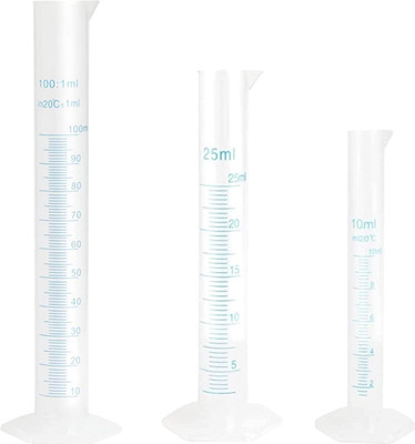 Pushpa Plastic Measuring Cylinder Set-10ml, 25ml, 100ml with Hexagonal Base PP (Polypropylene) Graduated Cylinder(100 ml)