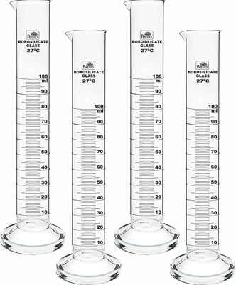 Bello Borosilicate 3.3 Glass Measuring Cylinder 100ml Round Base Set of 4 Borosilicate Glass Graduated Cylinder(100 ml)