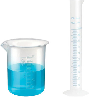 Pushpa Plastic 100ml Measuring Cylinder & 50ml Measuring Beaker Combo PP (Polypropylene) Graduated Cylinder(100 ml)