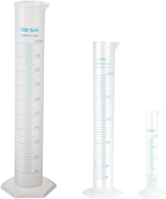 Pushpa Plastic Measuring Cylinder Set-25ml, 250ml, 500ml with Hexagonal Base PP (Polypropylene) Graduated Cylinder(500 ml)