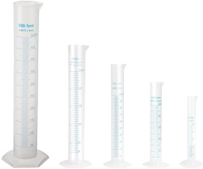 OCTA Plastic Measuring Cylinder Set of 5- 10ml,50ml,100ml,250ml And 500ml PP (Polypropylene) Graduated Cylinder(500 ml)