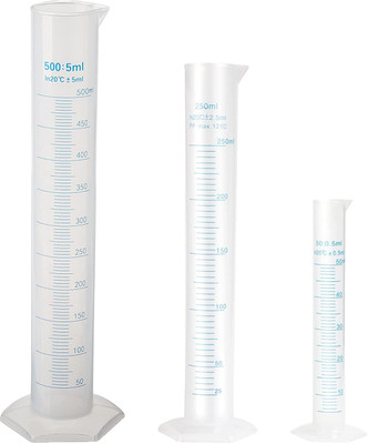 Pushpa Plastic Measuring Cylinder Set-50ml, 250ml, 500ml with Hexagonal Base PP (Polypropylene) Graduated Cylinder(500 ml)