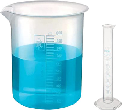 OCTA Plastic 10ml Measuring Cylinder and 1000ml Measuring Beaker Combo Pack PP (Polypropylene) Graduated Cylinder(10 ml)