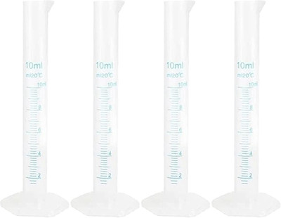 OCTA 10ML Transparent Plastic Graduated Cylinder for Laboratory Testing (Pack of 4) PP (Polypropylene) Graduated Cylinder(10 ml)
