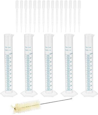 Spylx 100ml Measuring Cylinder with 15 Transparent Plastic Pipettes and 1 Brush Plastic Graduated Cylinder(100 ml)