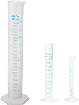 Pushpa Plastic Measuring Cylinder Set-10ml, 50ml, 500ml with Hexagonal Base PP (Polypropylene) Graduated Cylinder(500 ml)