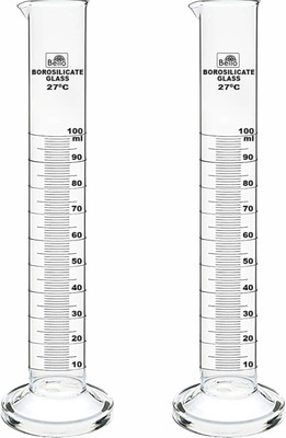 Bello Borosilicate 3.3 Glass Measuring Cylinder 100ml Round Base Set of 2 Borosilicate Glass Graduated Cylinder(100 ml)