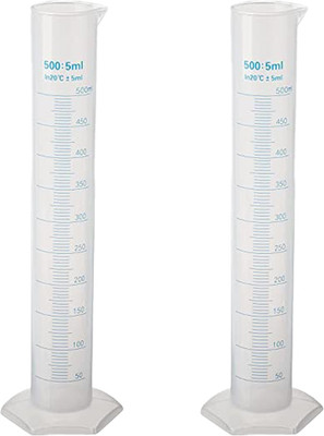 OCTA 500ML Transparent Plastic Graduated Cylinder for Laboratory Testing (Pack of 2) PP (Polypropylene) Graduated Cylinder(500 ml)