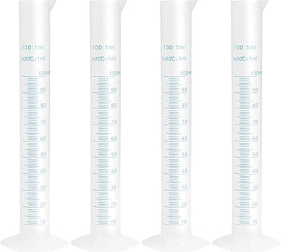 Pushpa 100ML Transparent Plastic Graduated Cylinder for Laboratory Testing (Pack of 4) PP (Polypropylene) Graduated Cylinder(100 ml)