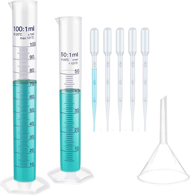 LABXPORT Plastic Measuring Cylinder 50ml & 100ml, 3ml Dropper & Funnel for lab School PP (Polypropylene) Graduated Cylinder(100 ml)