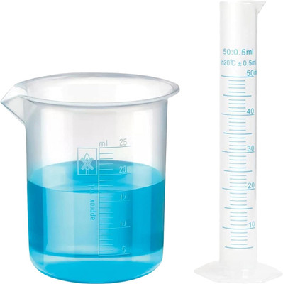 OCTA Plastic 50ml Measuring Cylinder & 25ml Measuring Beaker Combo Pack PP (Polypropylene) Graduated Cylinder(50 ml)