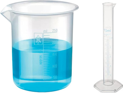 OCTA Plastic 10ml Measuring Cylinder & 250ml Measuring Beaker Combo Pack PP (Polypropylene) Graduated Cylinder(10 ml)