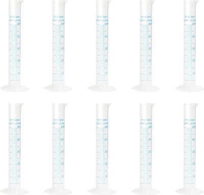 Pushpa 50ML Transparent Plastic Graduated Cylinder for Laboratory Testing (Pack of 10) PP (Polypropylene) Graduated Cylinder(50 ml)