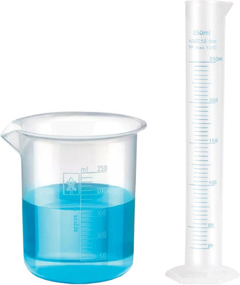 Pushpa Scientific Plastic Duo 250ml Measuring Cylinder & 250ml Measuring Beaker Combo PP (Polypropylene) Graduated Cylinder(250 ml)